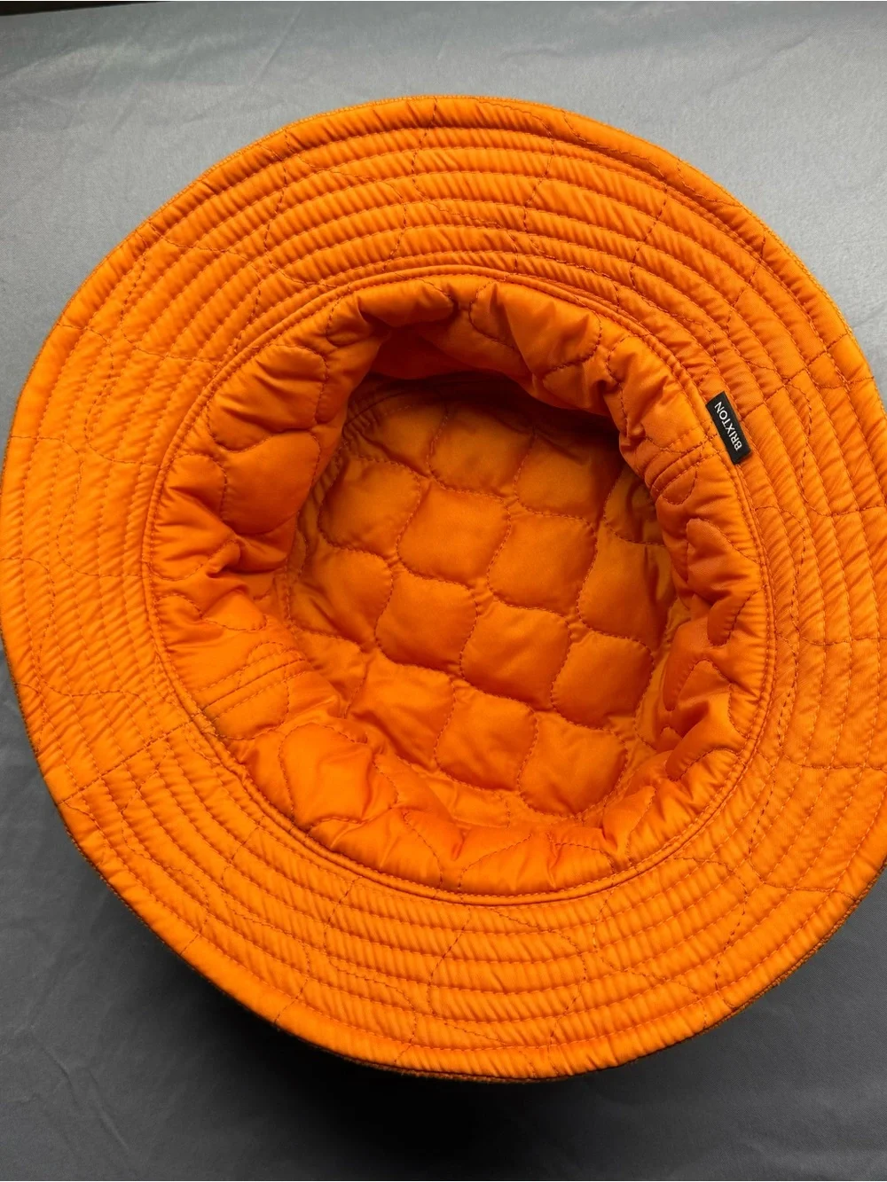 Brixton Reversible Orange Bucket Hat Quilted nylon and Cotton Canva Blokecore un